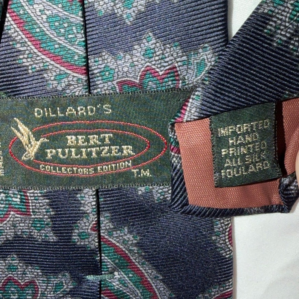 Bert Pulitzer Collection Silk Tie Navy Teal Paisley Necktie - Picture 3 of 3